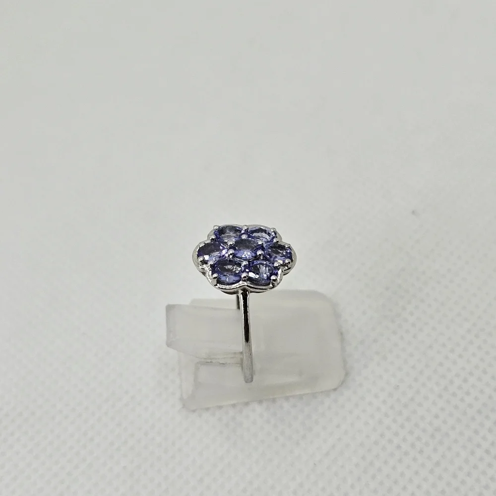 Dainty Natural Tanzanite Ring Sterling Silver Platinum Finish. Size 8!